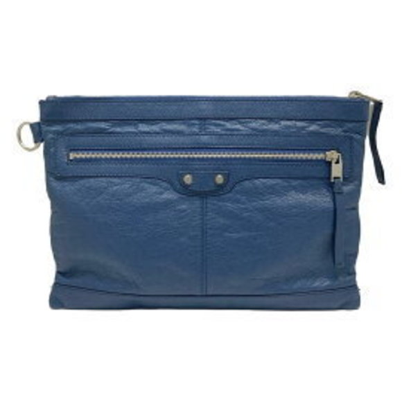 BALENCIAGA Classic Clip M Clutch Bag Navy Blue Leather - Picture 1 of 7